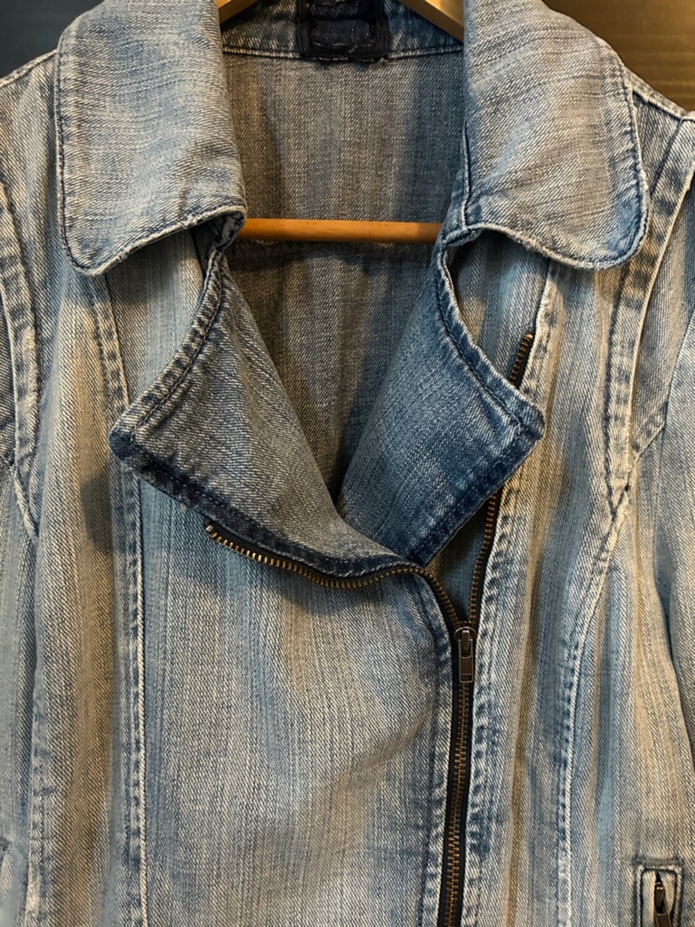 Light Wash Denim Moto Jacket - Picture 2 of 12